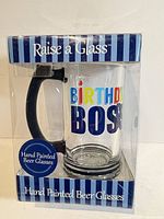 Front view of packaged mug showing branding and design
