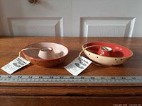 Both Bottle Bowls side by side showing colours and tags