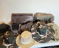 Group shot of all hats and bags