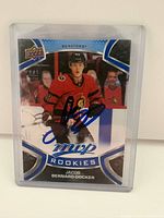 Front view of autographed Jacob Bernard-Docker Upper Deck MVP Rookies card in plastic holder