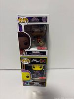 Front view of boxed Funko Pop Nakia #1110 and Wasp #341 Target Exclusive figures stacked