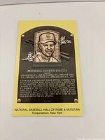 Front of Mike Piazza Hall of Fame plaque postcard