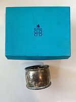 Birks turquoise presentation box and tarnished sterling napkin ring