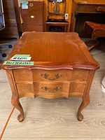 Front and top view of Hammery two-drawer end table