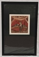 Full view of framed etching showing mat, glass and frame