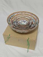 Stacked nested bowls on presentation box