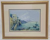 Full view of framed watercolor painting