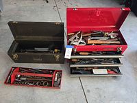 Full view of both toolboxes and removable socket tray