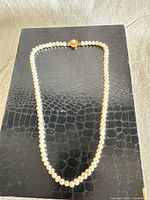 Full view of pearl necklace laid flat