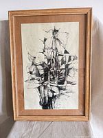 Full view of framed drawing showing frame, mat and composition