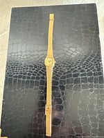 Full view of the wristwatch laid flat, showing overall length and mesh band