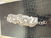 Front view of rhinestone cuff bracelet showing crystal arrangement