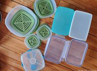 Top-down view showing all containers arranged on floor