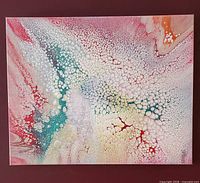 Front view of entire painting showing colors and cellular abstract design