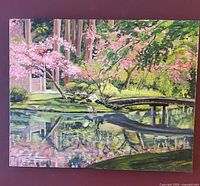 Front view of oil painting showing entire garden scene