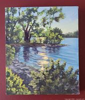 Front view of entire painting showing riverside scene