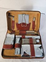 Open travel case showing all grooming accessories in place