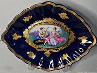 Full view of cobalt blue scalloped porcelain platter