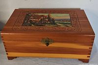 Full view of cedar trinket box closed