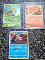 Three cards Shaymin, Rapidash, Magikarp in sleeves