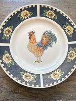 Full view of Gibson dinner plate showing rooster centre and sunflower border