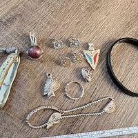 Group shot of all jewellery items laid out on table
