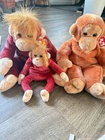 Three Ty plush monkeys grouped