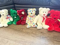Six Ty Beanie Buddies bears lined on floor showing full assortment