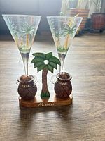 Full lot showing salt & pepper set on base and two cordial glasses