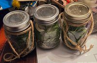All three mason jars with lids and twine handles visible