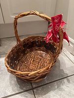 Overall view of wicker picnic basket, empty