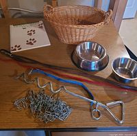 overview of all dog supplies on table