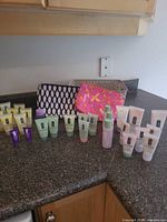 Full lot view on countertop showing all skincare items and both cosmetic bags