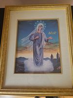 Framed Virgin Mary print close-up