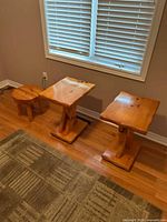 Two pine end tables and stool grouped together