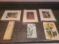 Overall view of six items laid on countertop