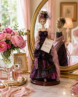 Full figurine on vanity showing gown, base, accessories