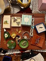 Group shot showing all items arranged on leather surface