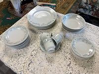 Entire set arranged on table showing counts and floral pattern