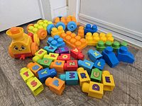 train engine and block pieces scattered