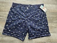 Front view of navy floral Lee Riders utility shorts