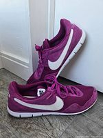 Side view of both sneakers showing color, Swoosh, outsole