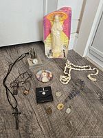 Overview of all religious items laid out on floor
