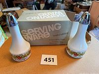 Pair of cruets with box and lot tag visible