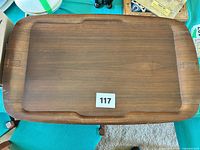 Full top view of rectangular wooden tray showing shape and surface