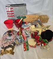 All items grouped showing wall tile pack, buckets, mortar, pestle, wood cube, raffia, star, wreath ring, ribbon, craft kits and ornaments