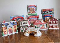 Group shot of all Dickensville village buildings with boxes