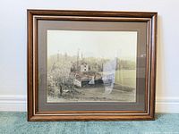 Front view of framed landscape print showing image, matting and frame