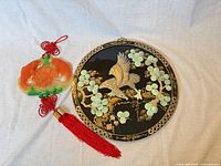 Full view of plaque and koi ornament