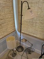 Group view showing floor lamp, table lamp, desk lamp bases and shades